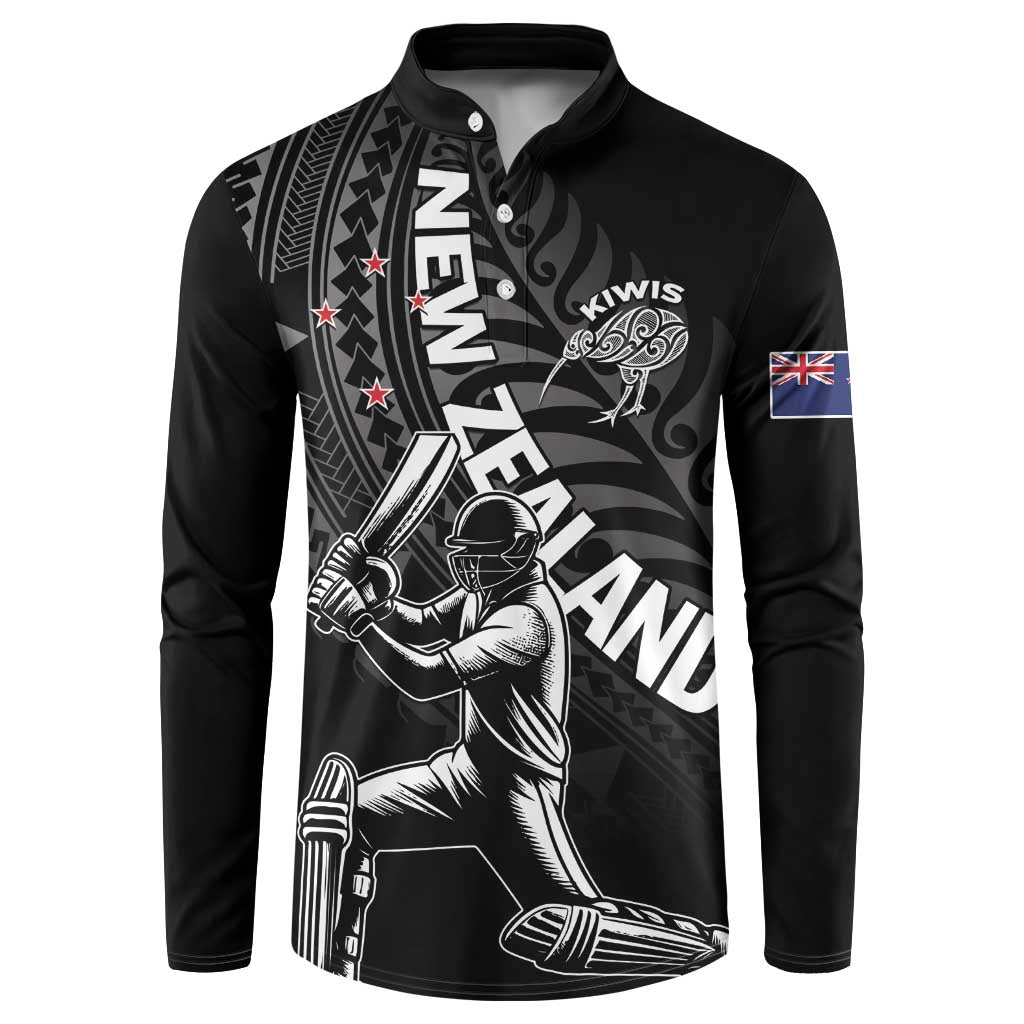 Custom New Zealand Cricket Button Sweatshirt Maori Kiwi Black Fern