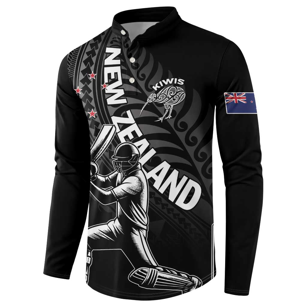 Custom New Zealand Cricket Button Sweatshirt Maori Kiwi Black Fern