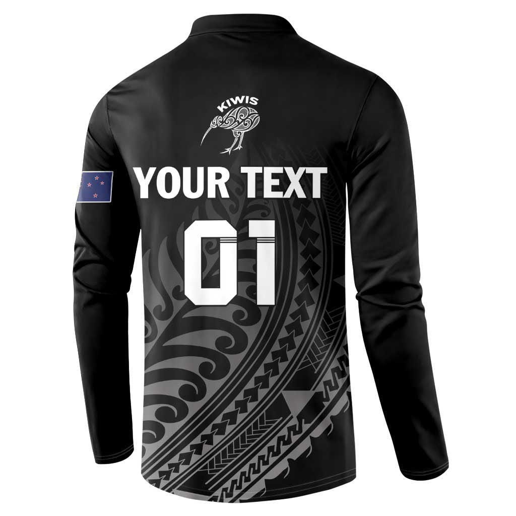 Custom New Zealand Cricket Button Sweatshirt Maori Kiwi Black Fern