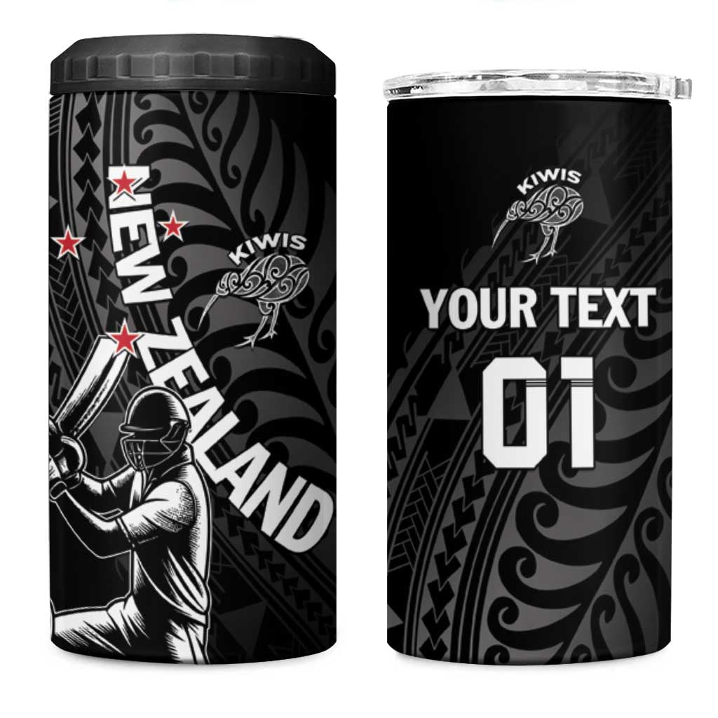 Custom New Zealand Cricket 4 in 1 Can Cooler Tumbler Maori Kiwi Black Fern