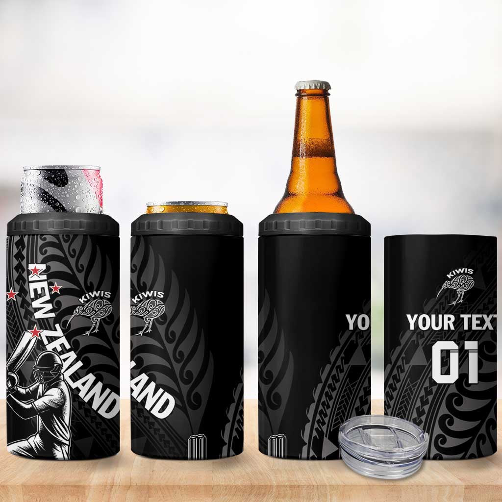 Custom New Zealand Cricket 4 in 1 Can Cooler Tumbler Maori Kiwi Black Fern