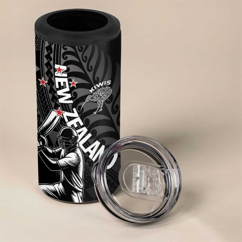 Custom New Zealand Cricket 4 in 1 Can Cooler Tumbler Maori Kiwi Black Fern