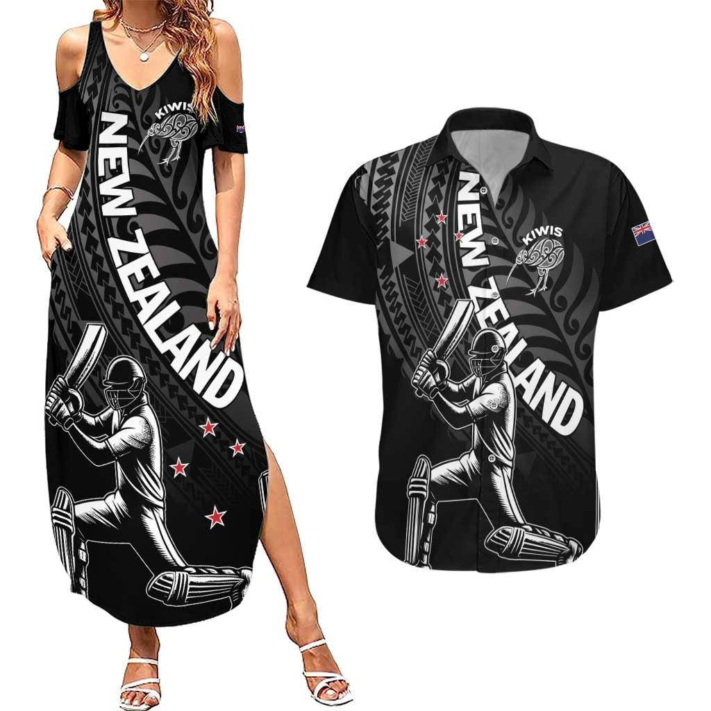 Custom New Zealand Cricket Couples Matching Summer Maxi Dress and Hawaiian Shirt Maori Kiwi Black Fern