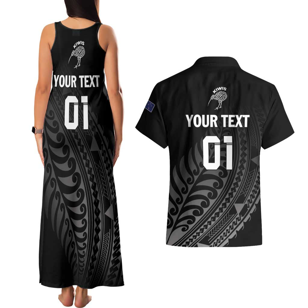 Custom New Zealand Cricket Couples Matching Tank Maxi Dress and Hawaiian Shirt Maori Kiwi Black Fern