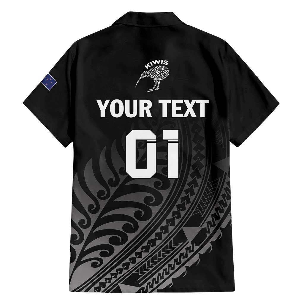 Custom New Zealand Cricket Family Matching Long Sleeve Bodycon Dress and Hawaiian Shirt Maori Kiwi Black Fern