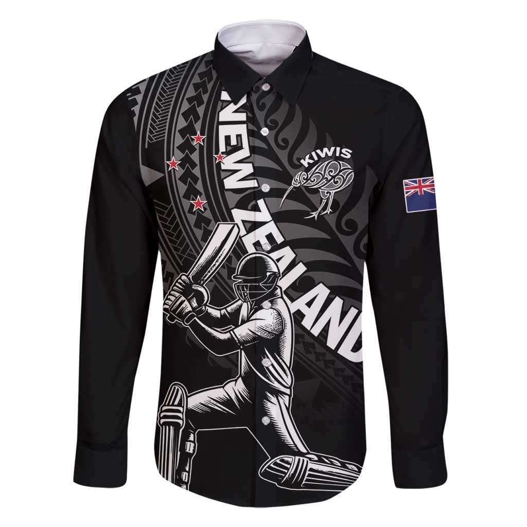 Custom New Zealand Cricket Family Matching Long Sleeve Bodycon Dress and Hawaiian Shirt Maori Kiwi Black Fern