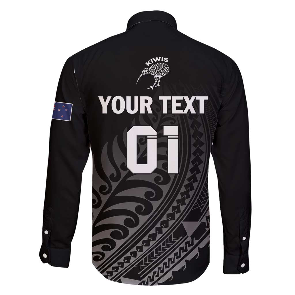 Custom New Zealand Cricket Family Matching Long Sleeve Bodycon Dress and Hawaiian Shirt Maori Kiwi Black Fern