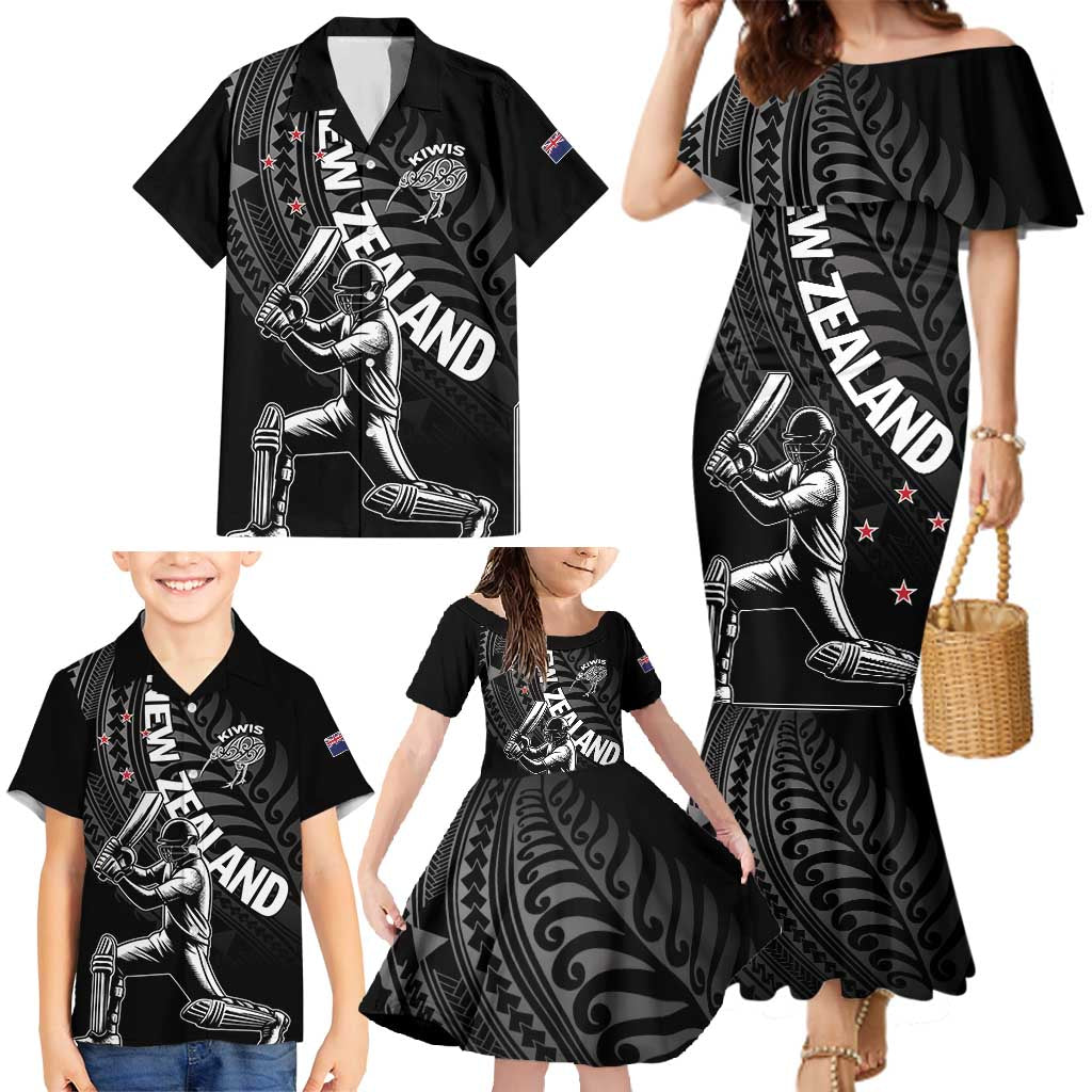 Custom New Zealand Cricket Family Matching Mermaid Dress and Hawaiian Shirt Maori Kiwi Black Fern