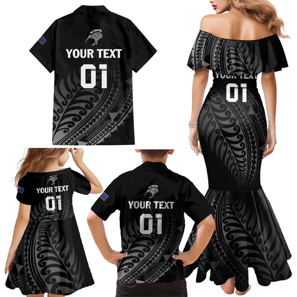 Custom New Zealand Cricket Family Matching Mermaid Dress and Hawaiian Shirt Maori Kiwi Black Fern