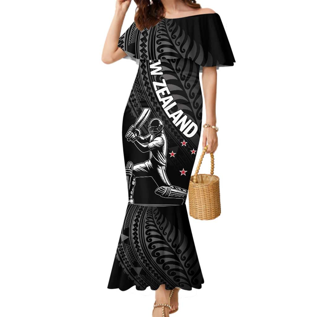 Custom New Zealand Cricket Family Matching Mermaid Dress and Hawaiian Shirt Maori Kiwi Black Fern