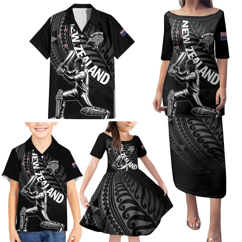 Custom New Zealand Cricket Family Matching Puletasi and Hawaiian Shirt Maori Kiwi Black Fern