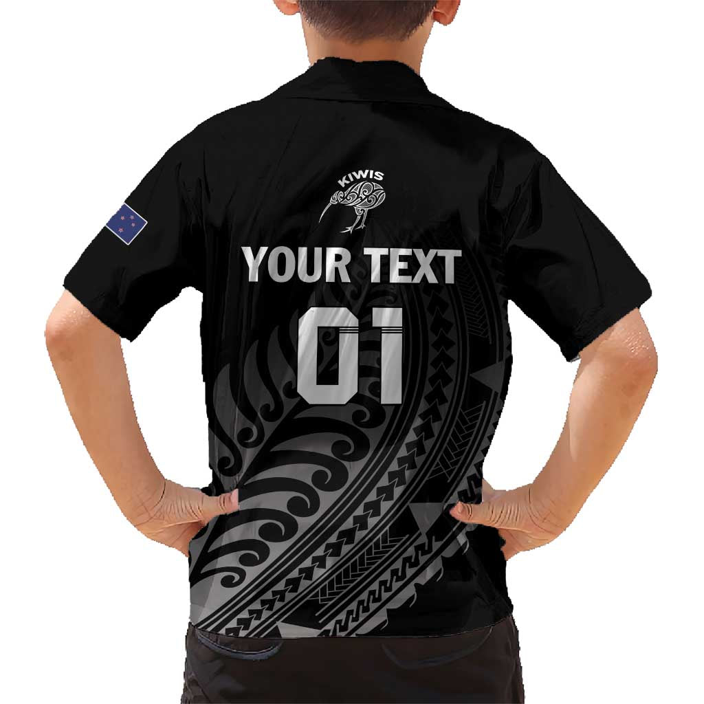 Custom New Zealand Cricket Family Matching Short Sleeve Bodycon Dress and Hawaiian Shirt Maori Kiwi Black Fern