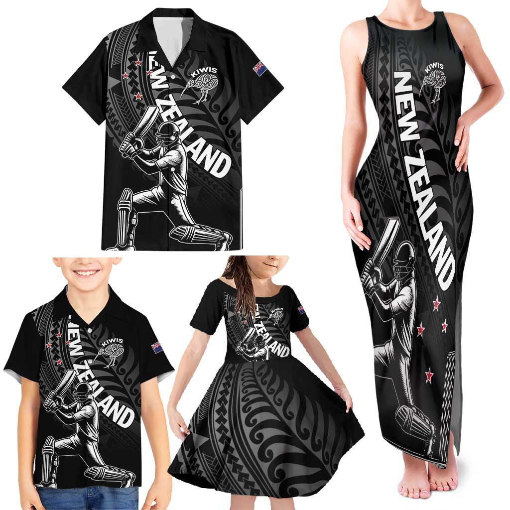 Custom New Zealand Cricket Family Matching Tank Maxi Dress and Hawaiian Shirt Maori Kiwi Black Fern