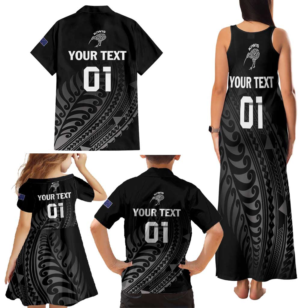 Custom New Zealand Cricket Family Matching Tank Maxi Dress and Hawaiian Shirt Maori Kiwi Black Fern