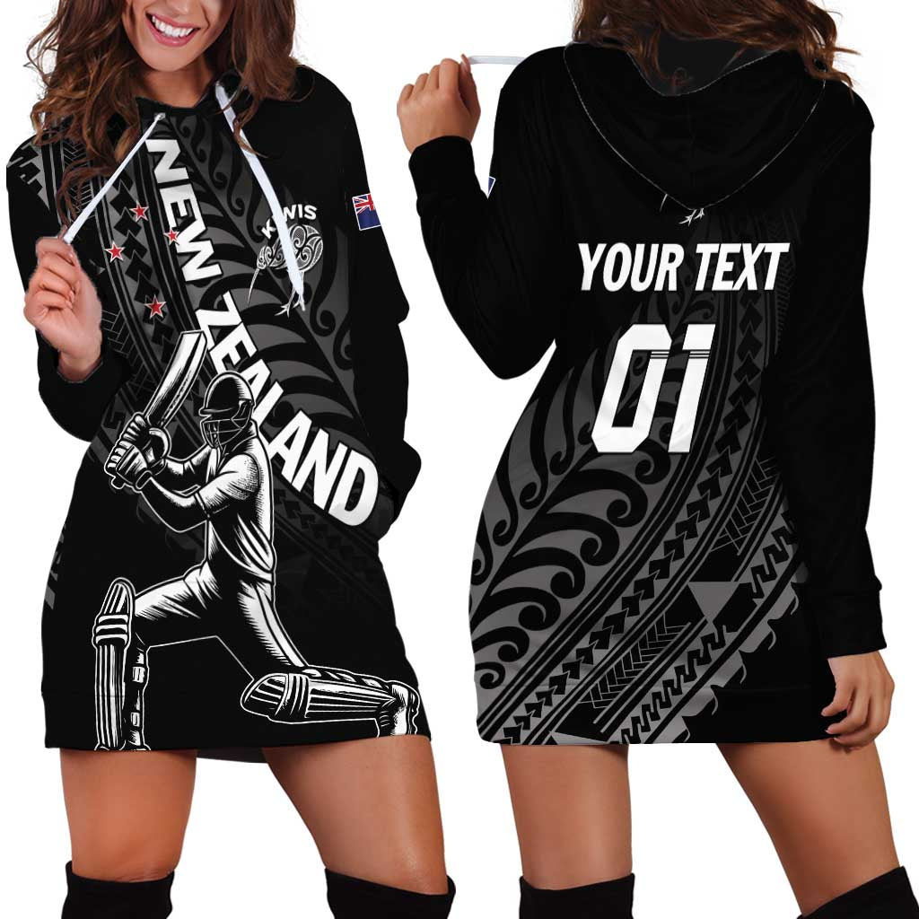 Custom New Zealand Cricket Hoodie Dress Maori Kiwi Black Fern - Vibe Hoodie Shop