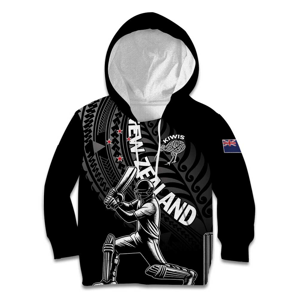 Custom New Zealand Cricket Kid Hoodie Maori Kiwi Black Fern - Vibe Hoodie Shop