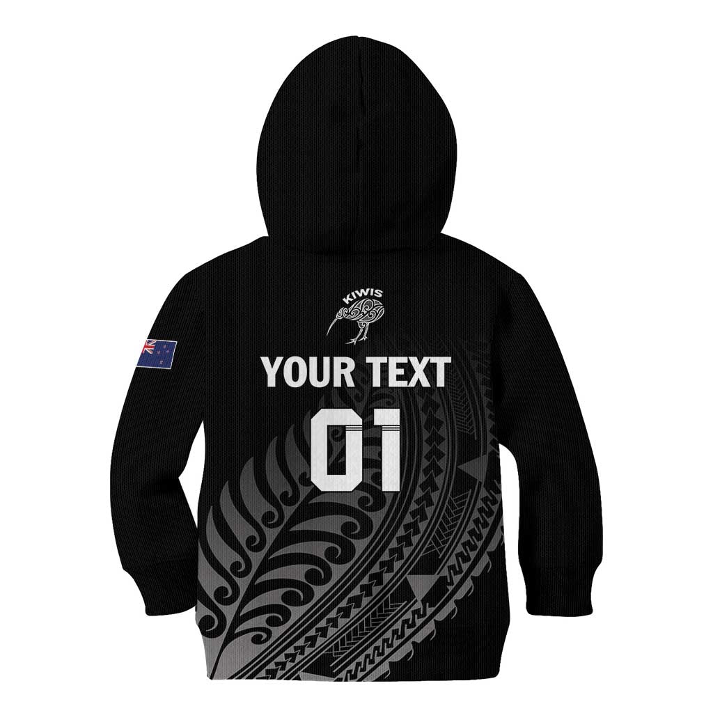 Custom New Zealand Cricket Kid Hoodie Maori Kiwi Black Fern - Vibe Hoodie Shop