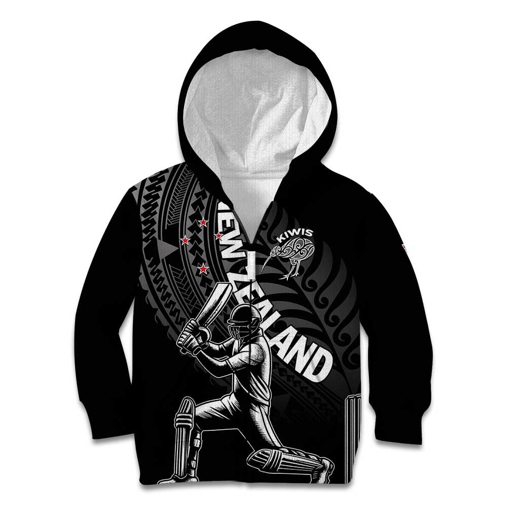 Custom New Zealand Cricket Kid Hoodie Maori Kiwi Black Fern - Vibe Hoodie Shop