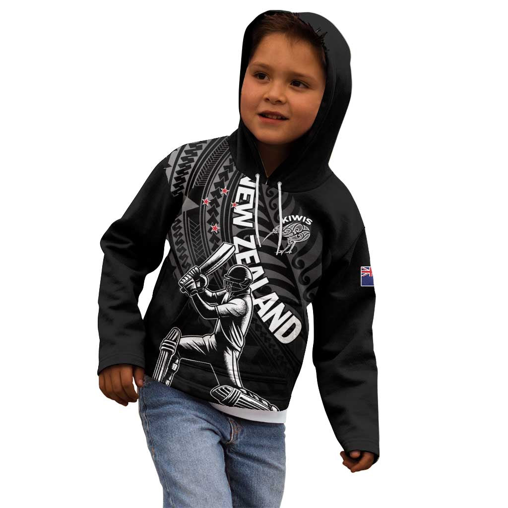 Custom New Zealand Cricket Kid Hoodie Maori Kiwi Black Fern - Vibe Hoodie Shop