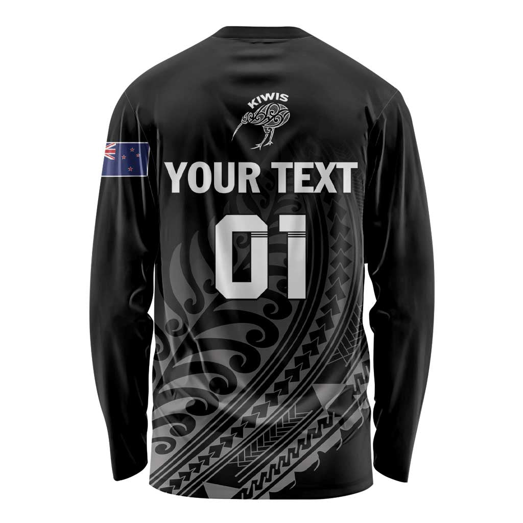 Custom New Zealand Cricket Long Sleeve Shirt Maori Kiwi Black Fern