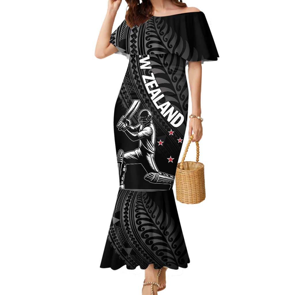 Custom New Zealand Cricket Mermaid Dress Maori Kiwi Black Fern