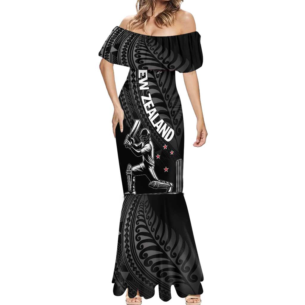 Custom New Zealand Cricket Mermaid Dress Maori Kiwi Black Fern