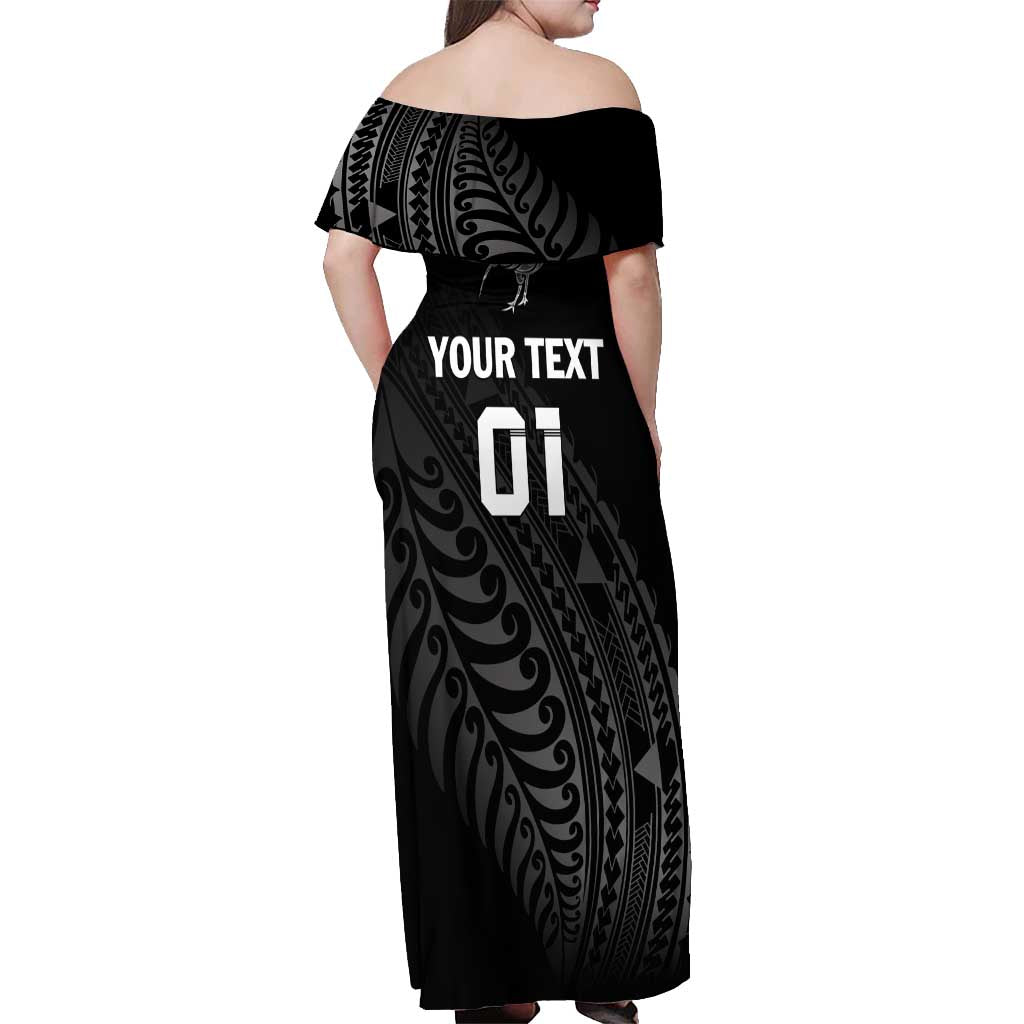 Custom New Zealand Cricket Off Shoulder Maxi Dress Maori Kiwi Black Fern