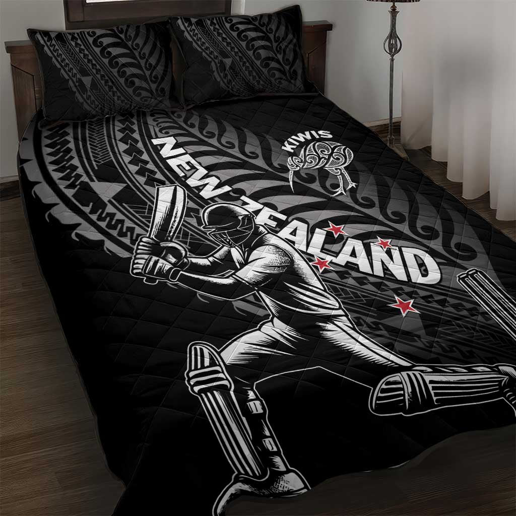 New Zealand Cricket Quilt Bed Set Maori Kiwi Black Fern - Vibe Hoodie Shop