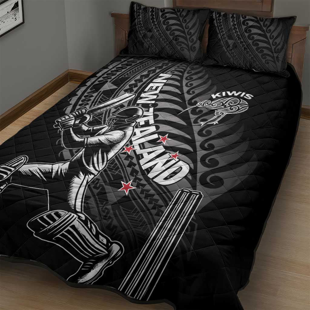 New Zealand Cricket Quilt Bed Set Maori Kiwi Black Fern - Vibe Hoodie Shop