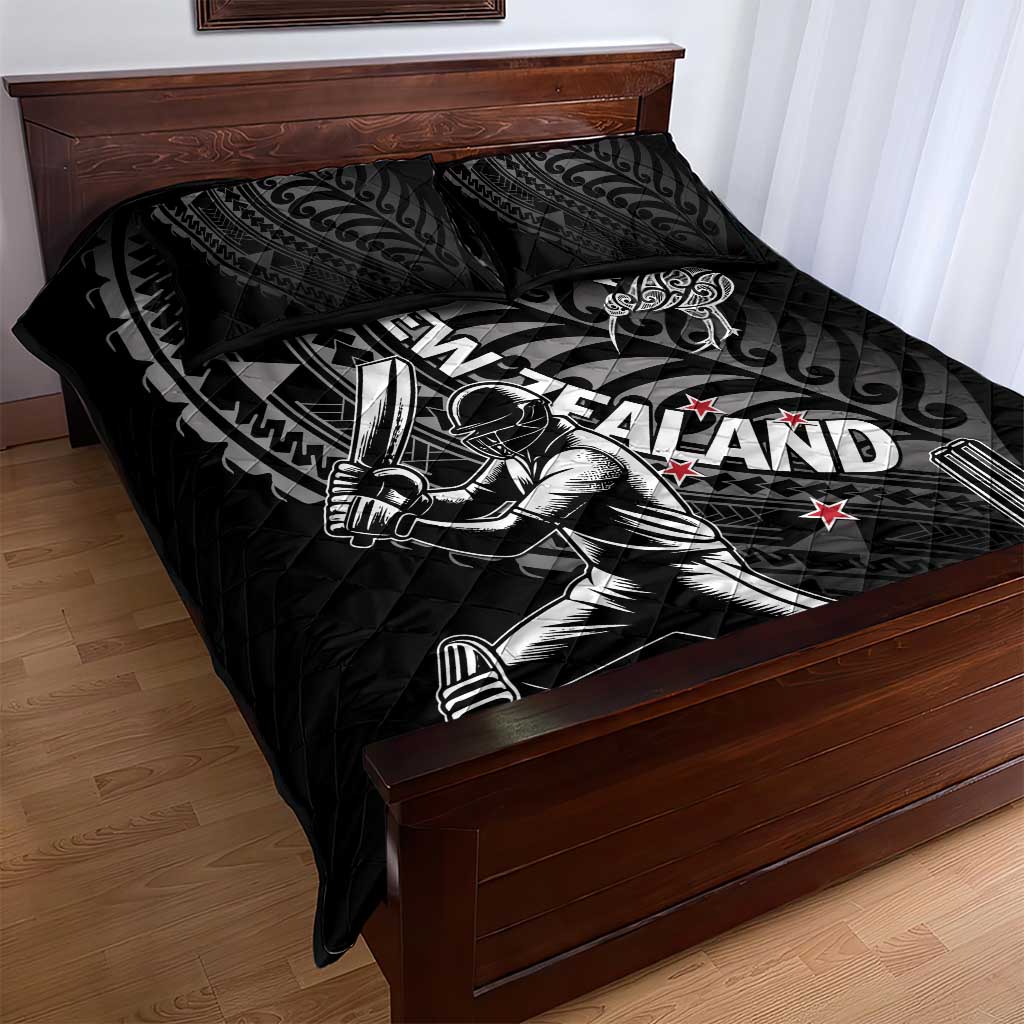 New Zealand Cricket Quilt Bed Set Maori Kiwi Black Fern - Vibe Hoodie Shop