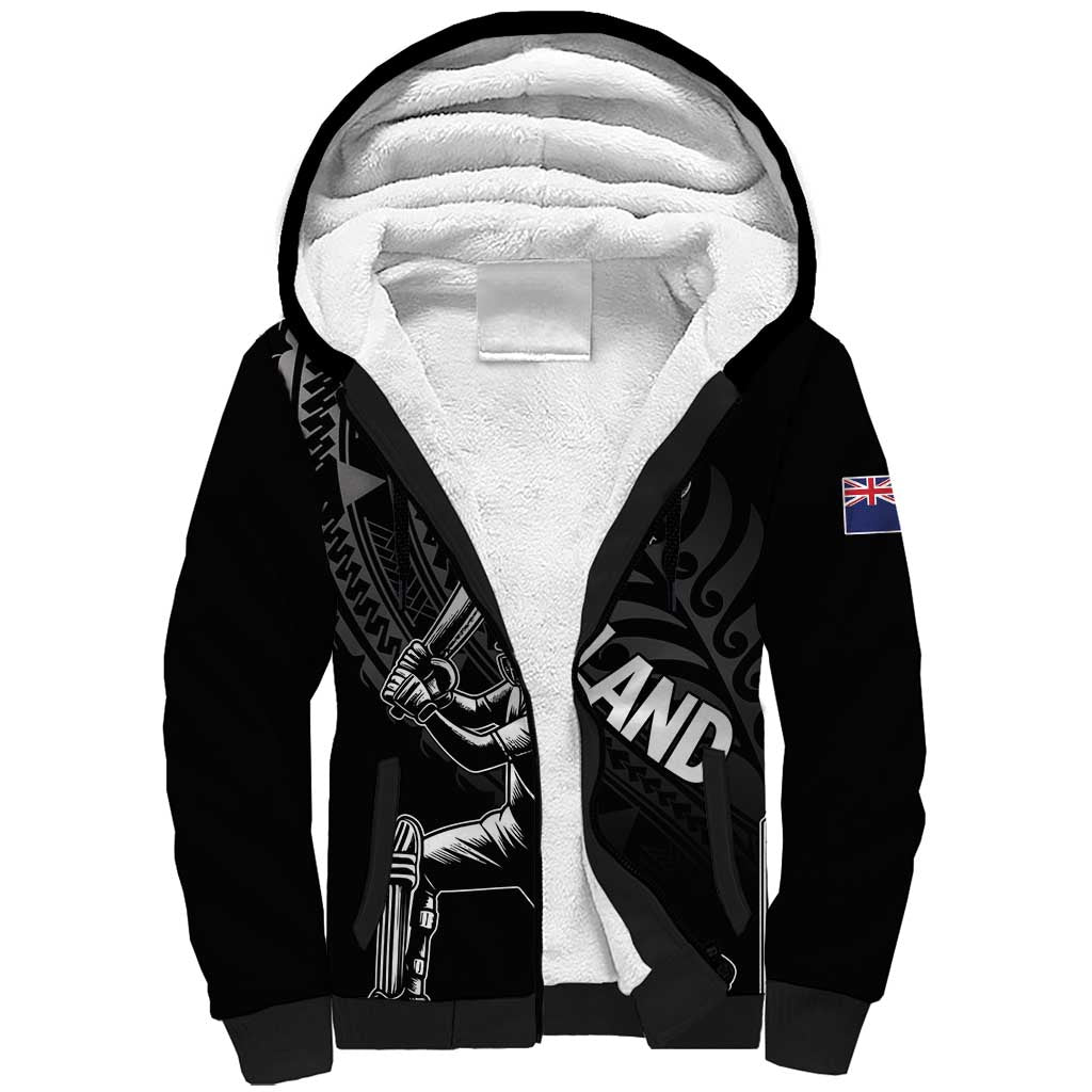 Custom New Zealand Cricket Sherpa Hoodie Maori Kiwi Black Fern - Vibe Hoodie Shop