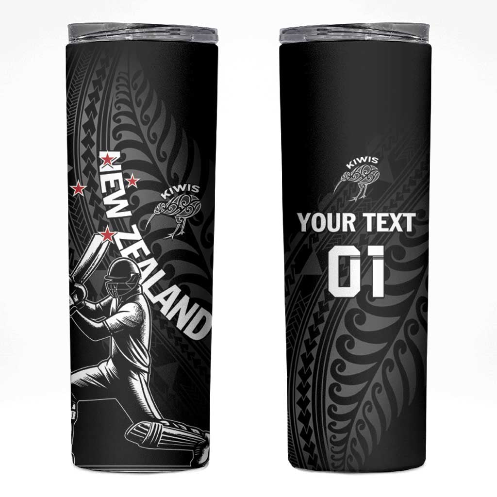 Custom New Zealand Cricket Skinny Tumbler Maori Kiwi Black Fern