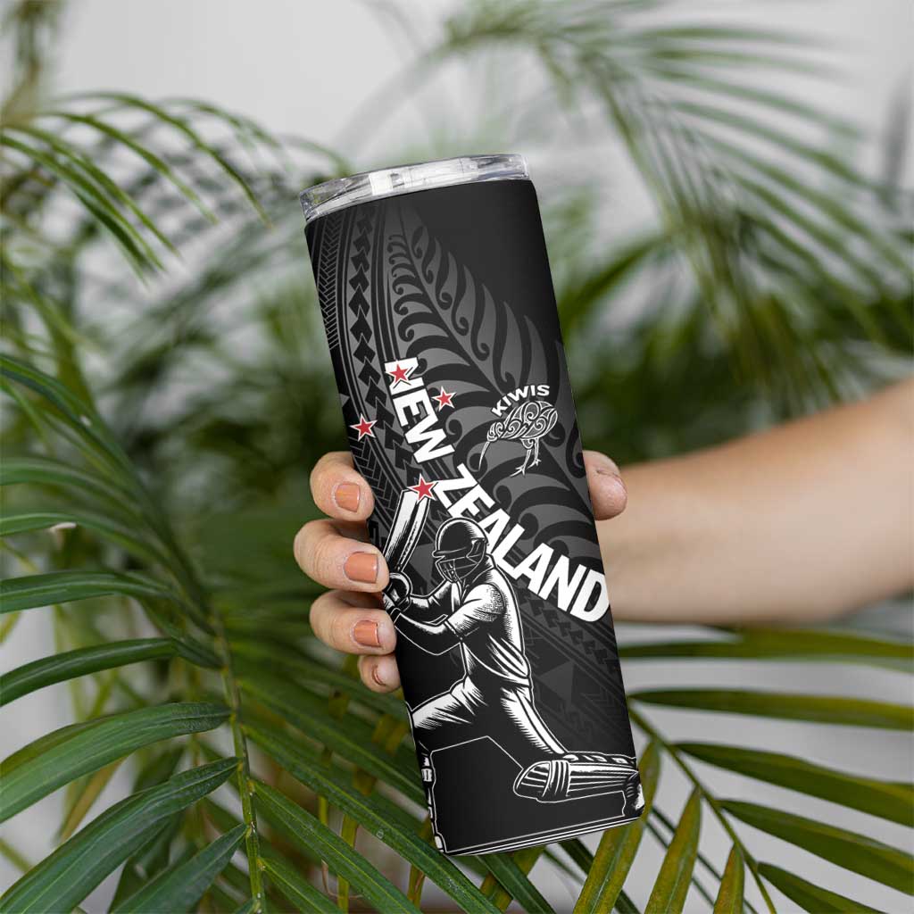 Custom New Zealand Cricket Skinny Tumbler Maori Kiwi Black Fern