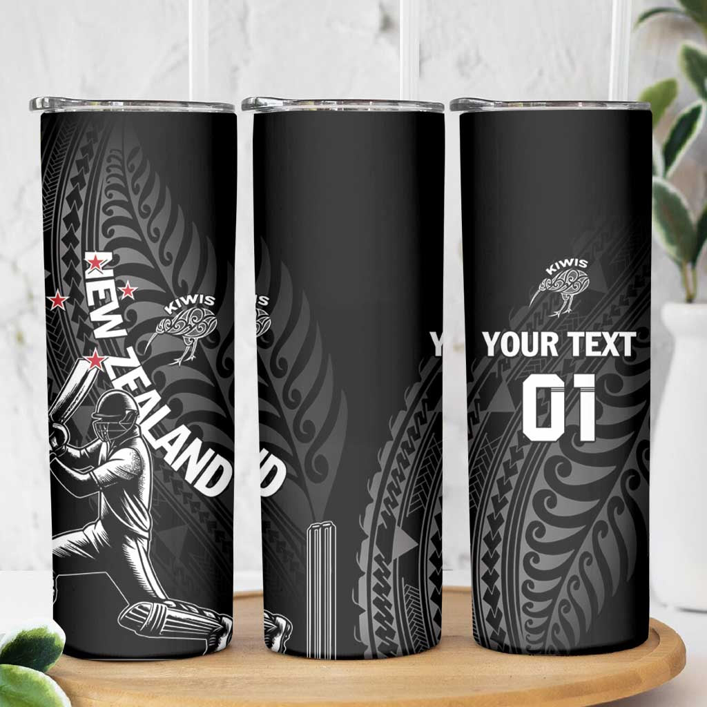 Custom New Zealand Cricket Skinny Tumbler Maori Kiwi Black Fern