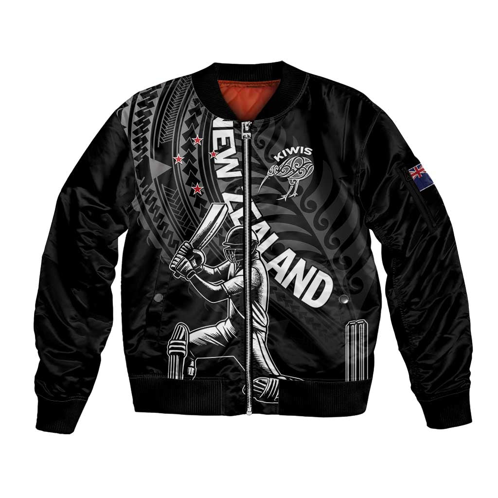 Custom New Zealand Cricket Sleeve Zip Bomber Jacket Maori Kiwi Black Fern