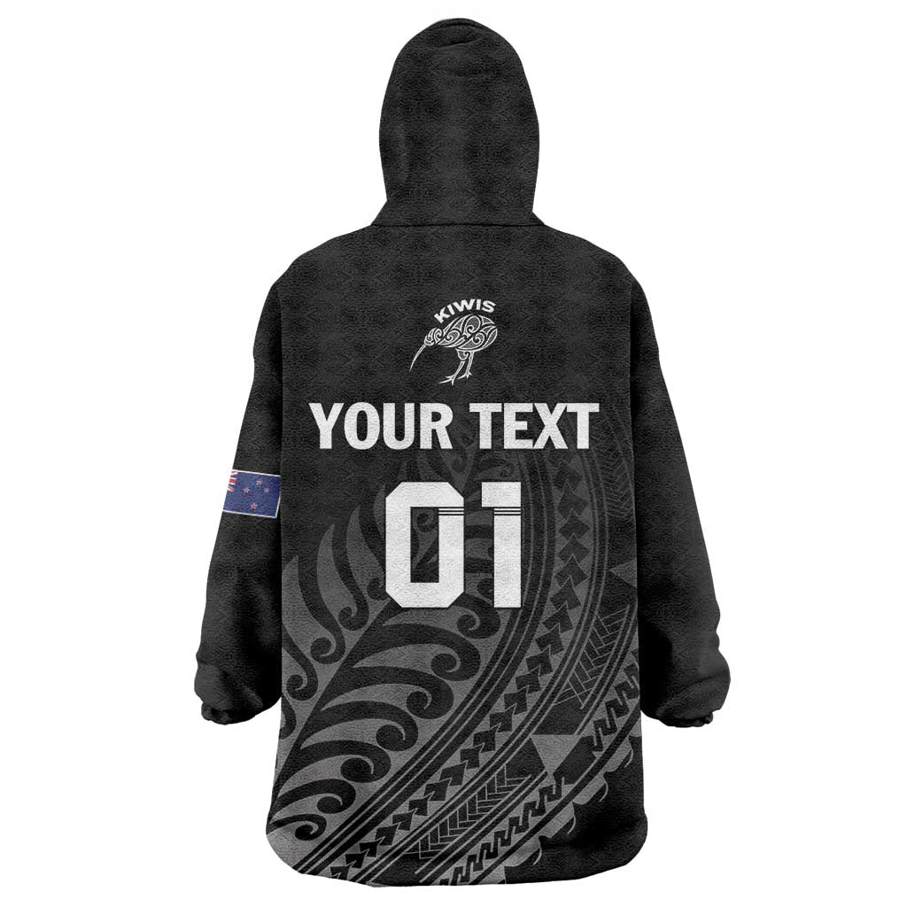 Custom New Zealand Cricket Wearable Blanket Hoodie Maori Kiwi Black Fern - Vibe Hoodie Shop