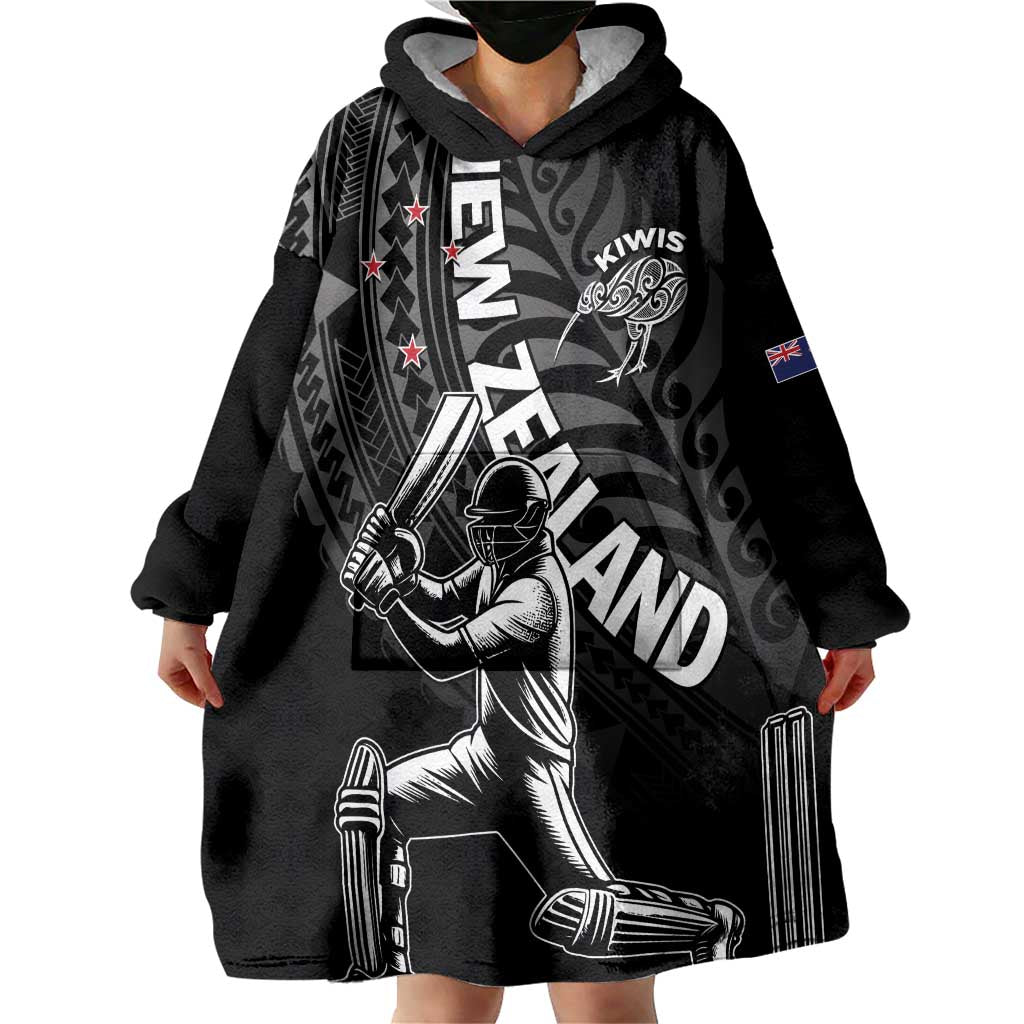 Custom New Zealand Cricket Wearable Blanket Hoodie Maori Kiwi Black Fern - Vibe Hoodie Shop