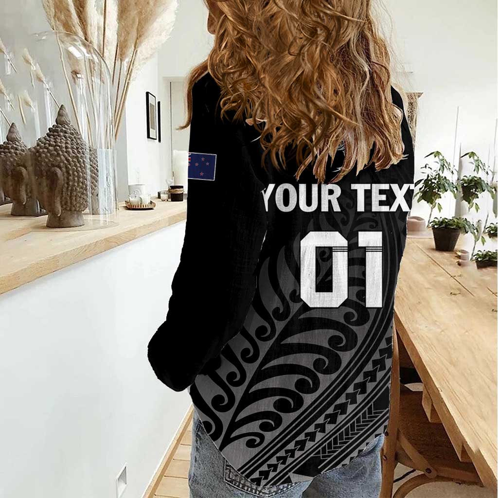 Custom New Zealand Cricket Women Casual Shirt Maori Kiwi Black Fern - Vibe Hoodie Shop