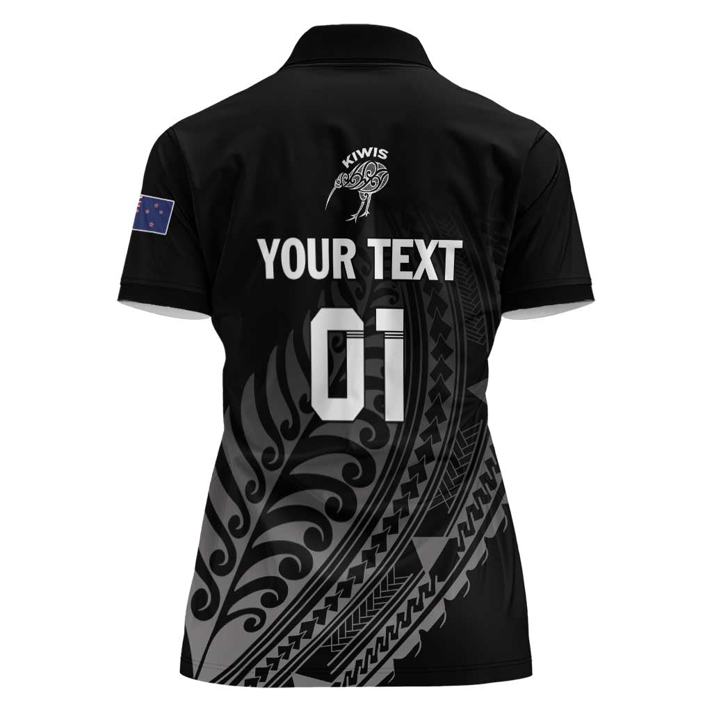 Custom New Zealand Cricket Women Polo Shirt Maori Kiwi Black Fern - Vibe Hoodie Shop