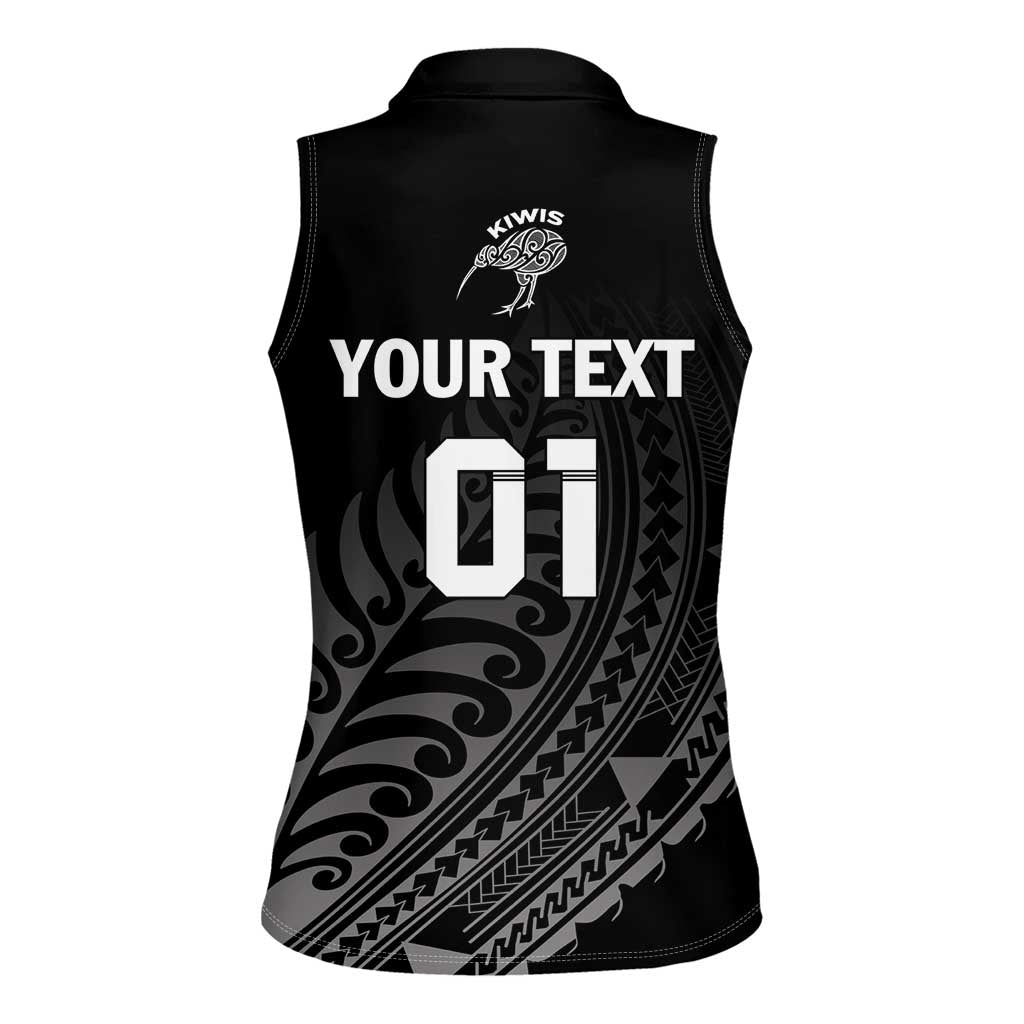 Custom New Zealand Cricket Women Sleeveless Polo Shirt Maori Kiwi Black Fern