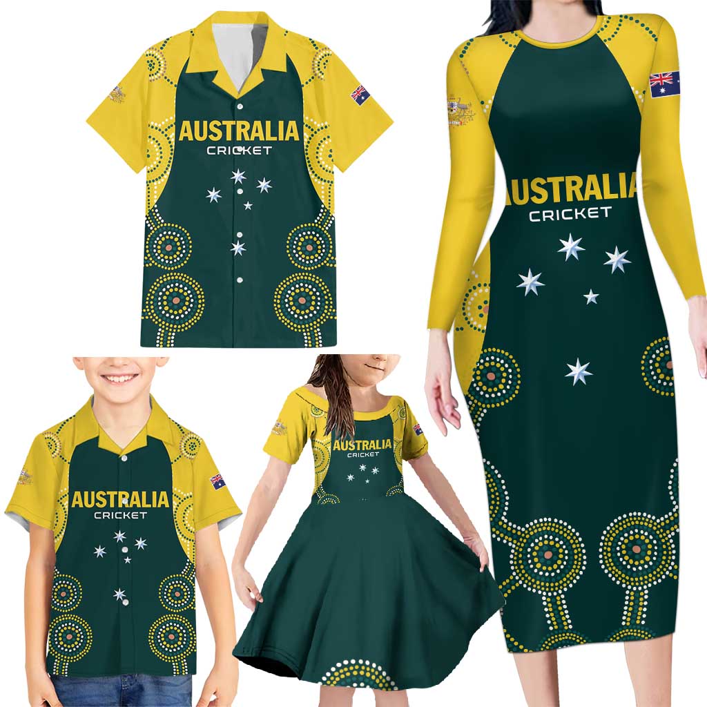 Custom Australia Cricket Family Matching Long Sleeve Bodycon Dress and Hawaiian Shirt Aussies Champions