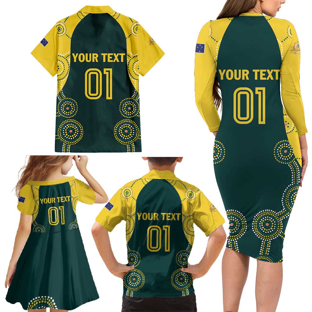 Custom Australia Cricket Family Matching Long Sleeve Bodycon Dress and Hawaiian Shirt Aussies Champions