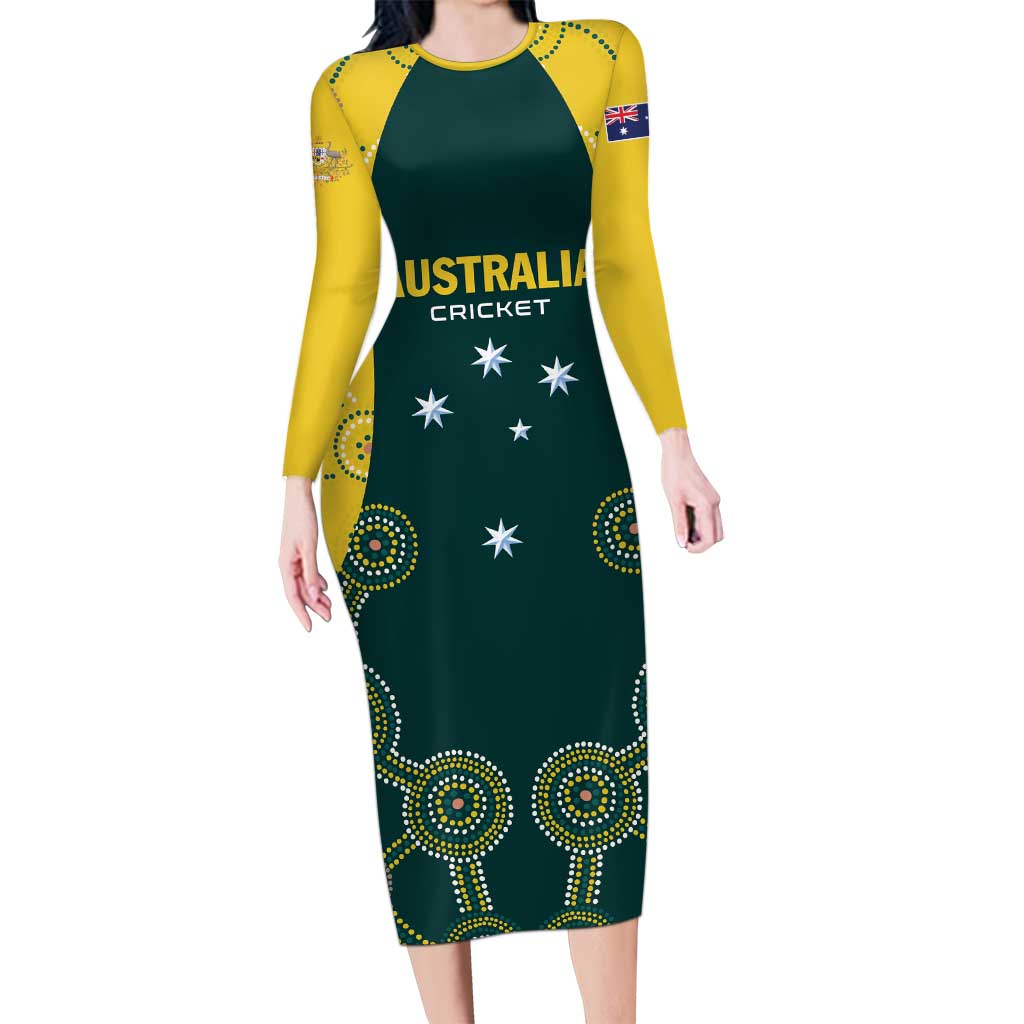 Custom Australia Cricket Family Matching Long Sleeve Bodycon Dress and Hawaiian Shirt Aussies Champions