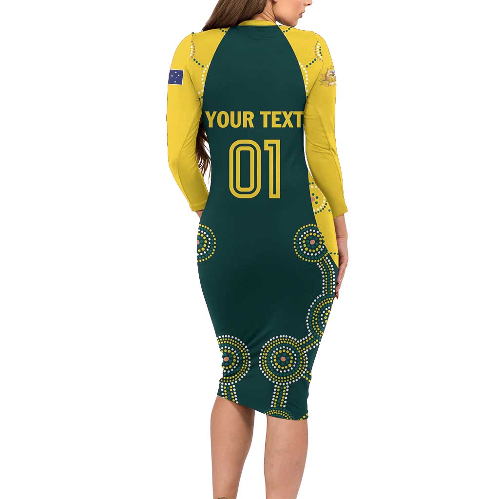 Custom Australia Cricket Family Matching Long Sleeve Bodycon Dress and Hawaiian Shirt Aussies Champions