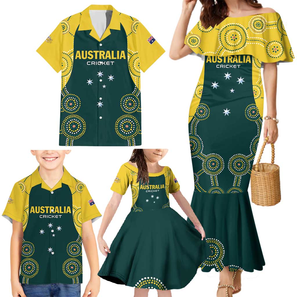 Custom Australia Cricket Family Matching Mermaid Dress and Hawaiian Shirt Aussies Champions