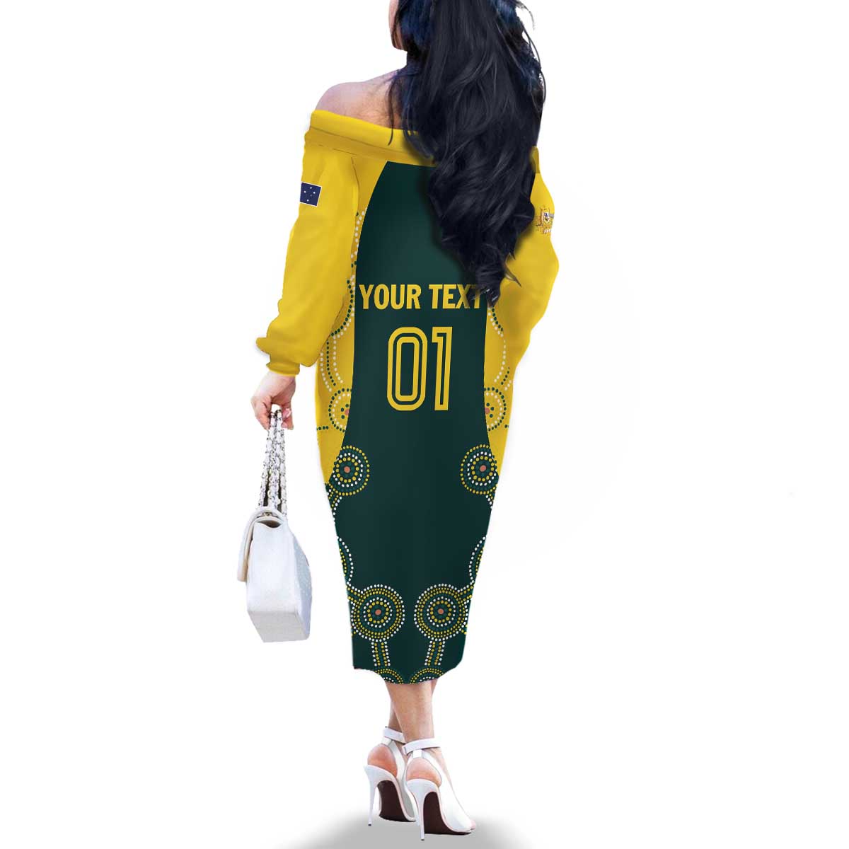 Custom Australia Cricket Family Matching Off The Shoulder Long Sleeve Dress and Hawaiian Shirt Aussies Champions