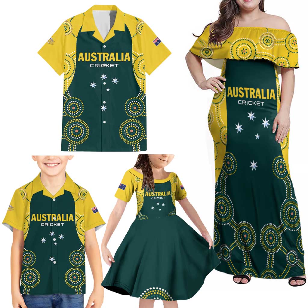 Custom Australia Cricket Family Matching Off Shoulder Maxi Dress and Hawaiian Shirt Aussies Champions