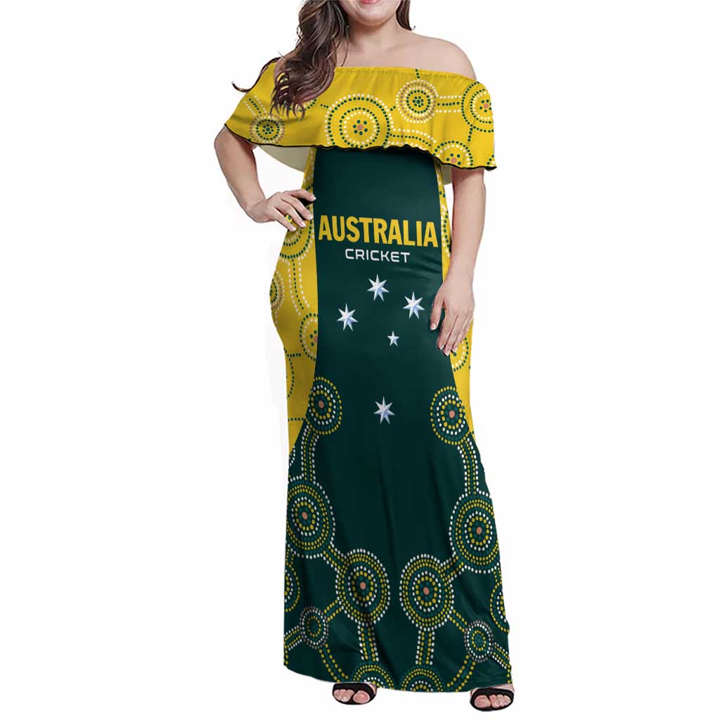 Custom Australia Cricket Family Matching Off Shoulder Maxi Dress and Hawaiian Shirt Aussies Champions