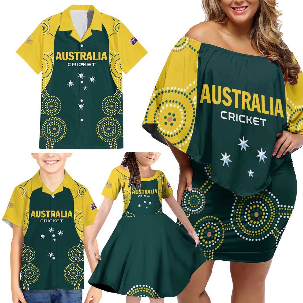 Custom Australia Cricket Family Matching Off Shoulder Short Dress and Hawaiian Shirt Aussies Champions