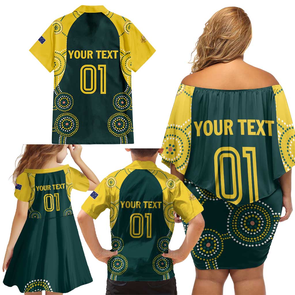 Custom Australia Cricket Family Matching Off Shoulder Short Dress and Hawaiian Shirt Aussies Champions